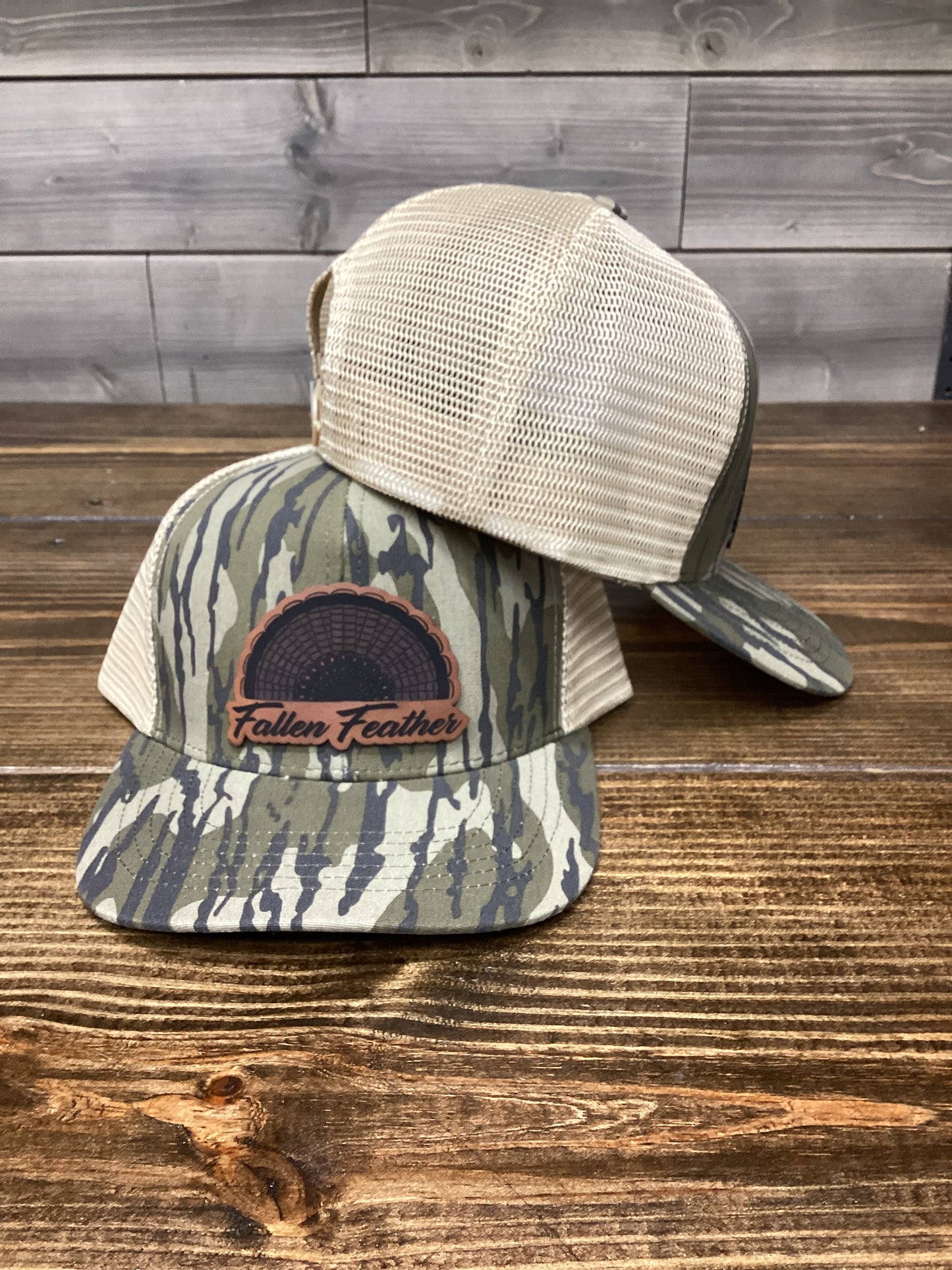 Mossy Oak Bottomland Leather Fan Patch SnapBack