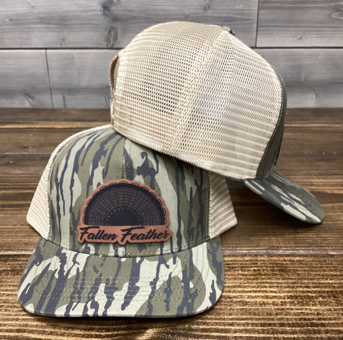 Mossy Oak Bottomland Leather Fan Patch SnapBack