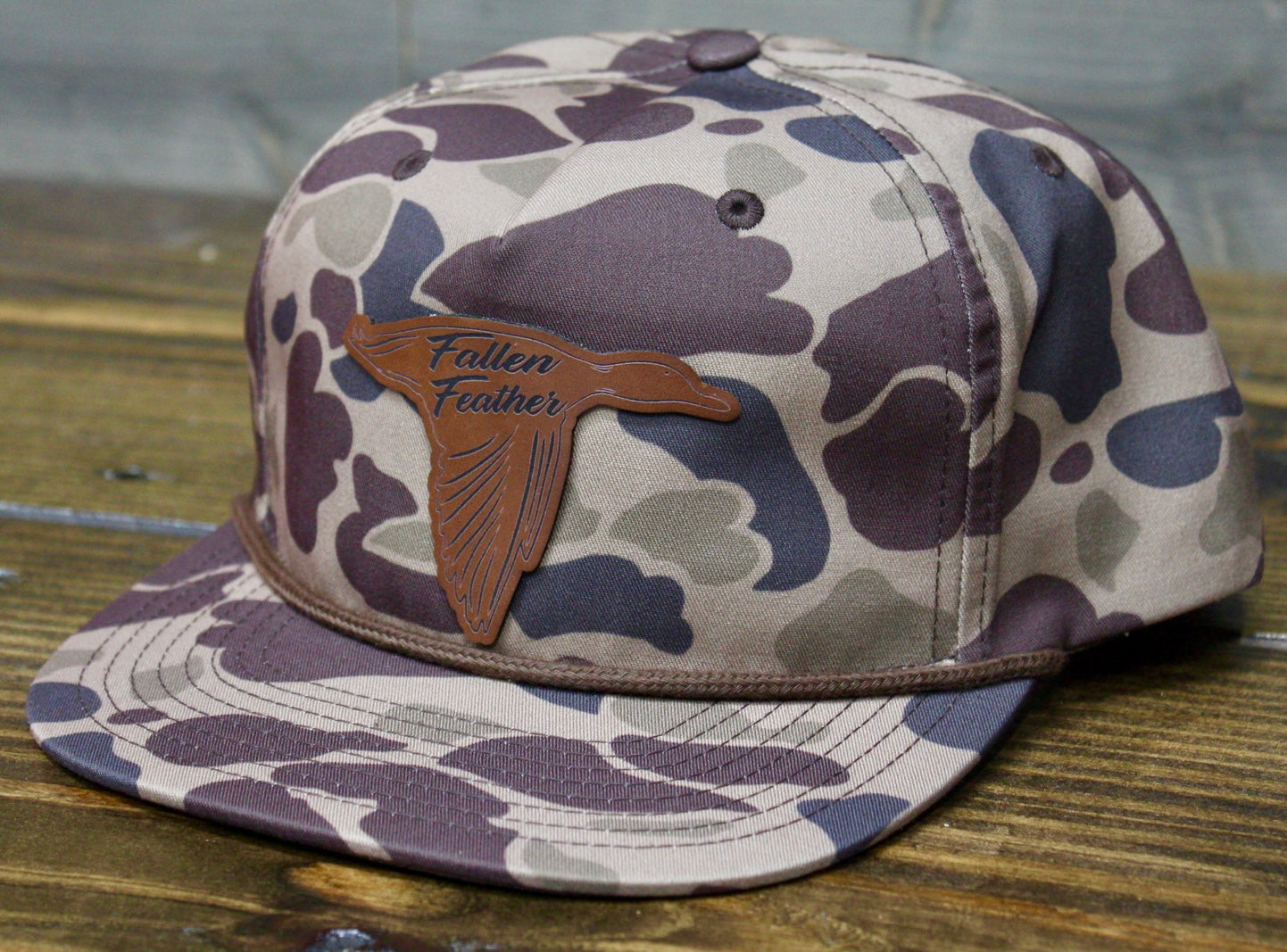 Duck Camo/Leather Flying Duck Patch Rope Hat